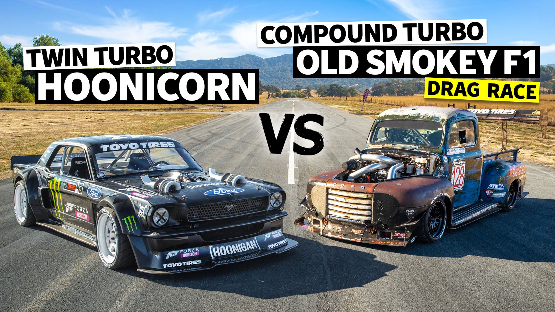 1,200hp Compound Turbo Diesel F100 Vs Ken Block’s 1,400hp AWD Ford Mustang // Hoonicorn Vs the World
