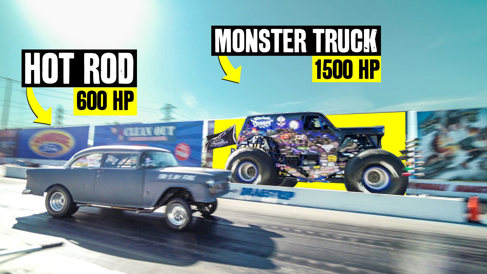 MONSTER TRUCK vs HOT ROD - 2000 Horsepower Drag Race