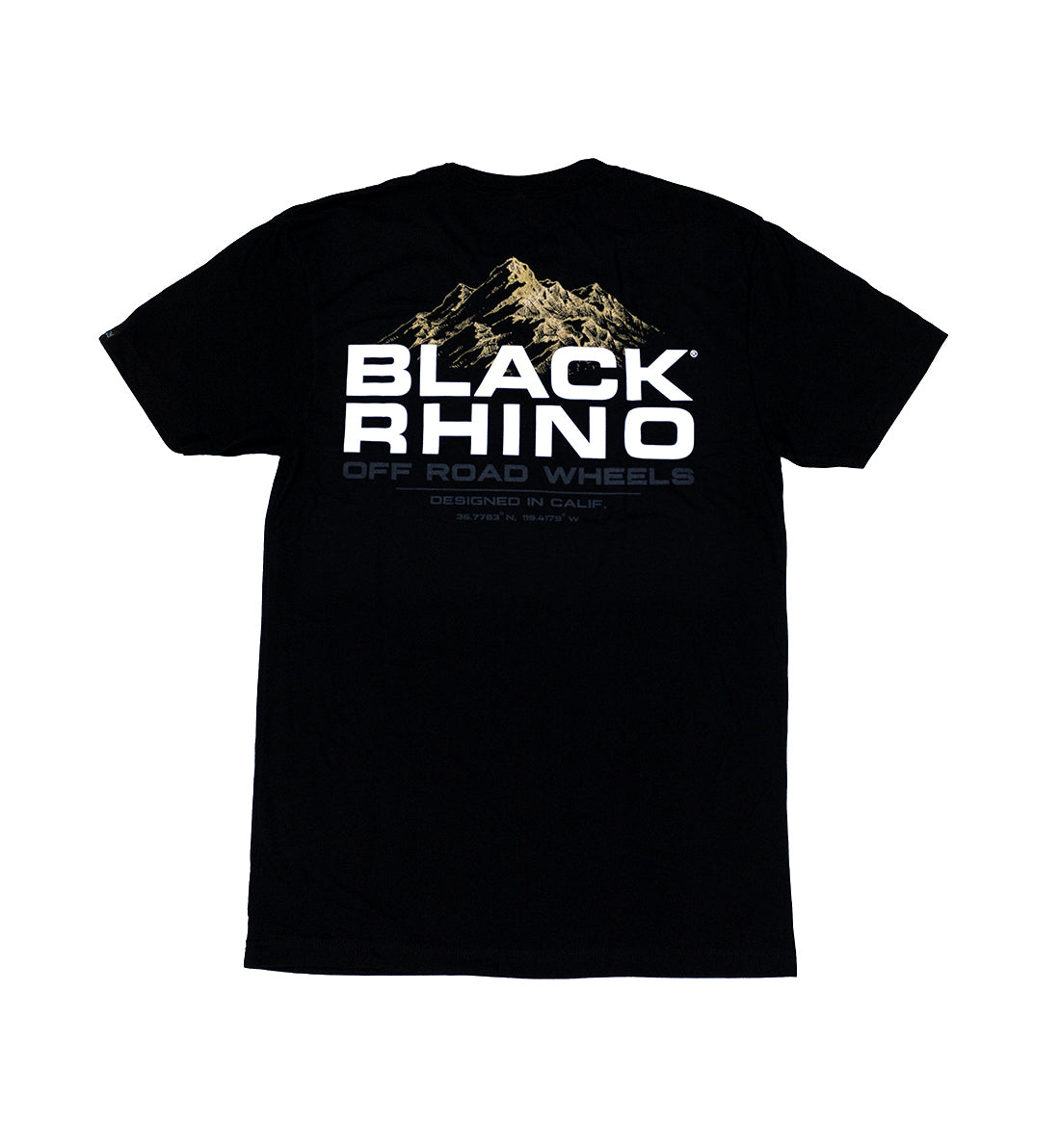 Black Rhino SUMMIT Short Sleeve Tee in black, featuring a stylish graphic design on the front, perfect for outdoor enthusiasts.