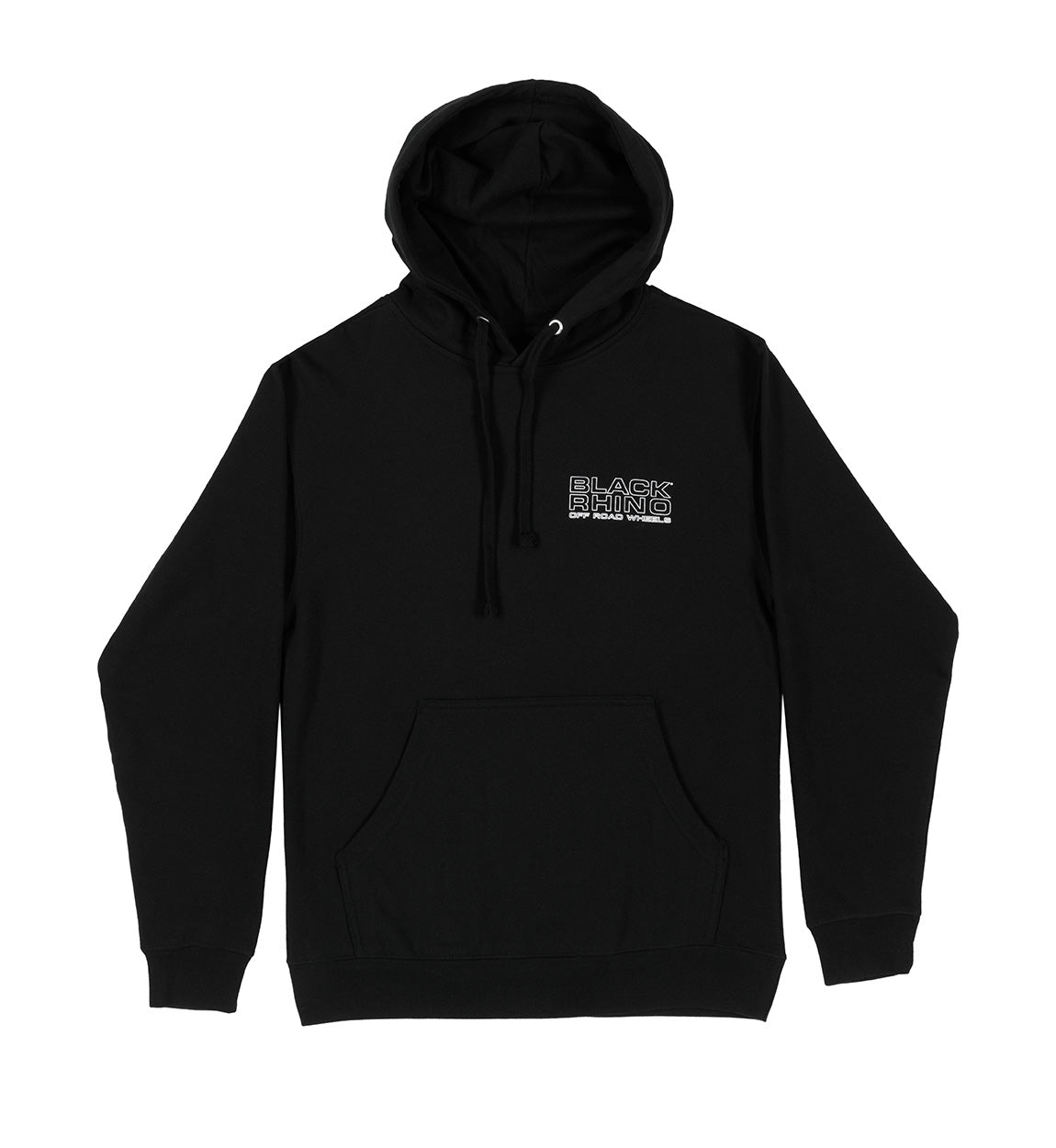Black Rhino logo hoodie featuring a bold graphic design on a dark background.