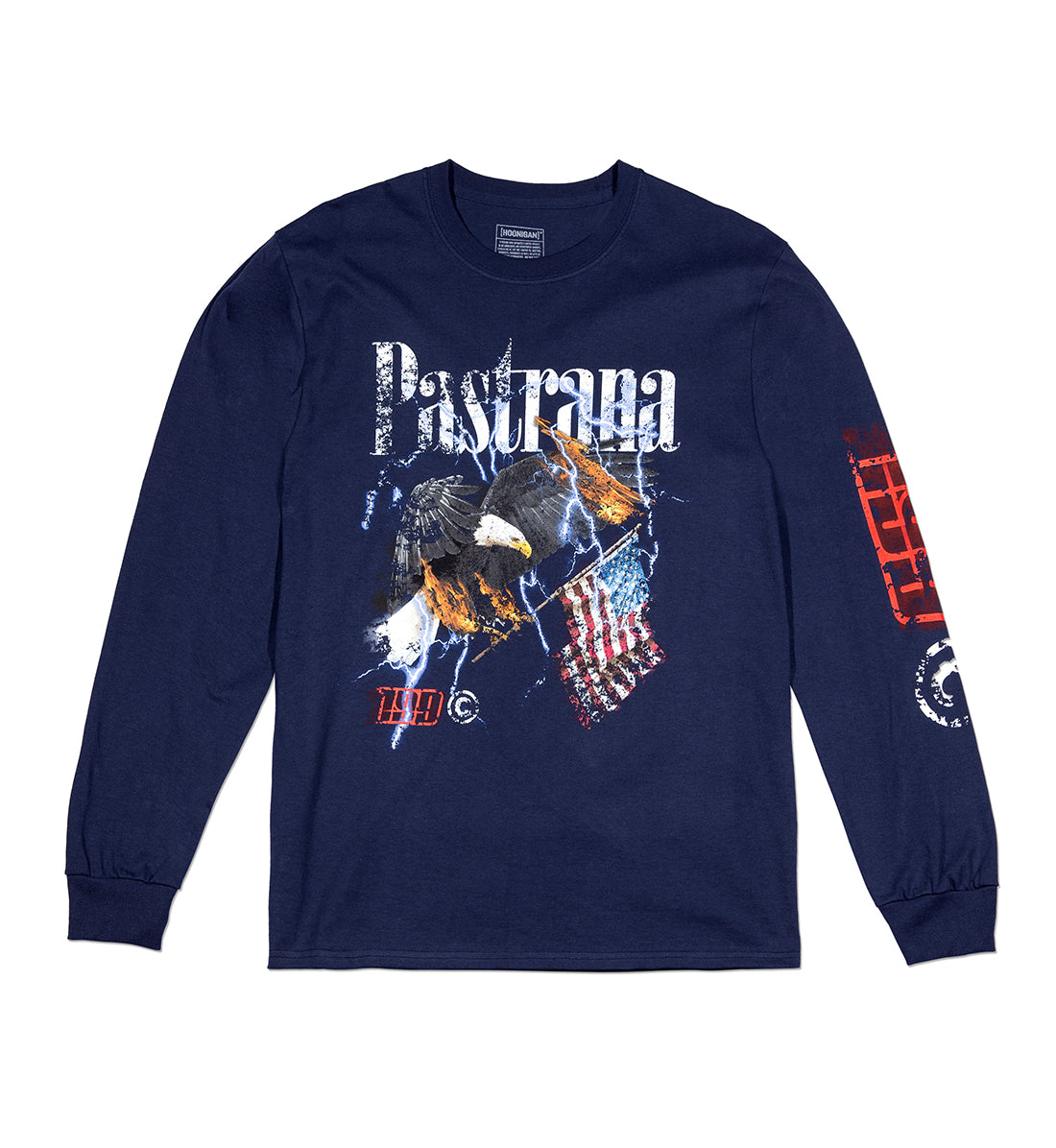 Travis Pastrana FLY HIGH Long Sleeve Tee in navy blue, featuring a bold graphic design on the front.