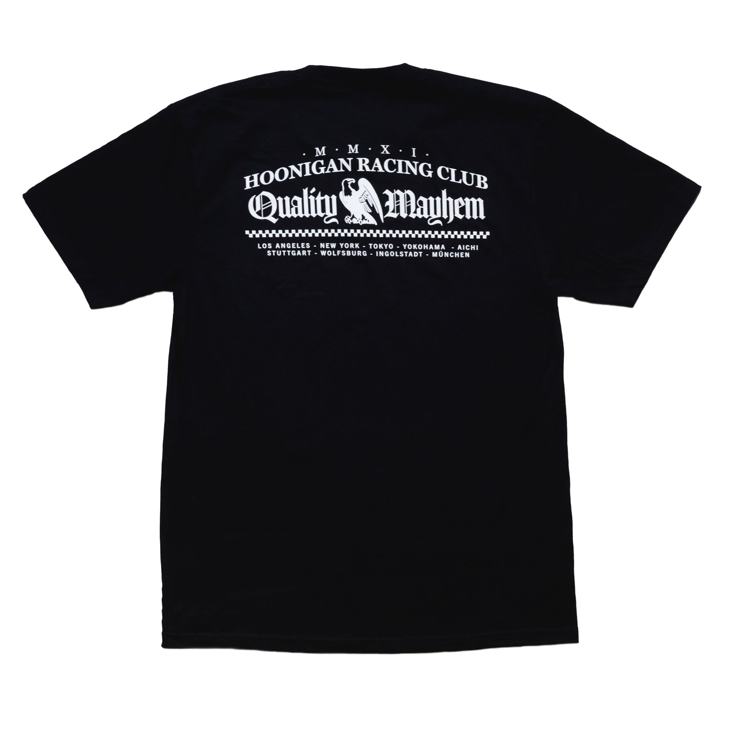 Hoonigan CHAPTERS Short Sleeve Tee in black, featuring a bold graphic design on the front and a relaxed fit, perfect for casual wear.