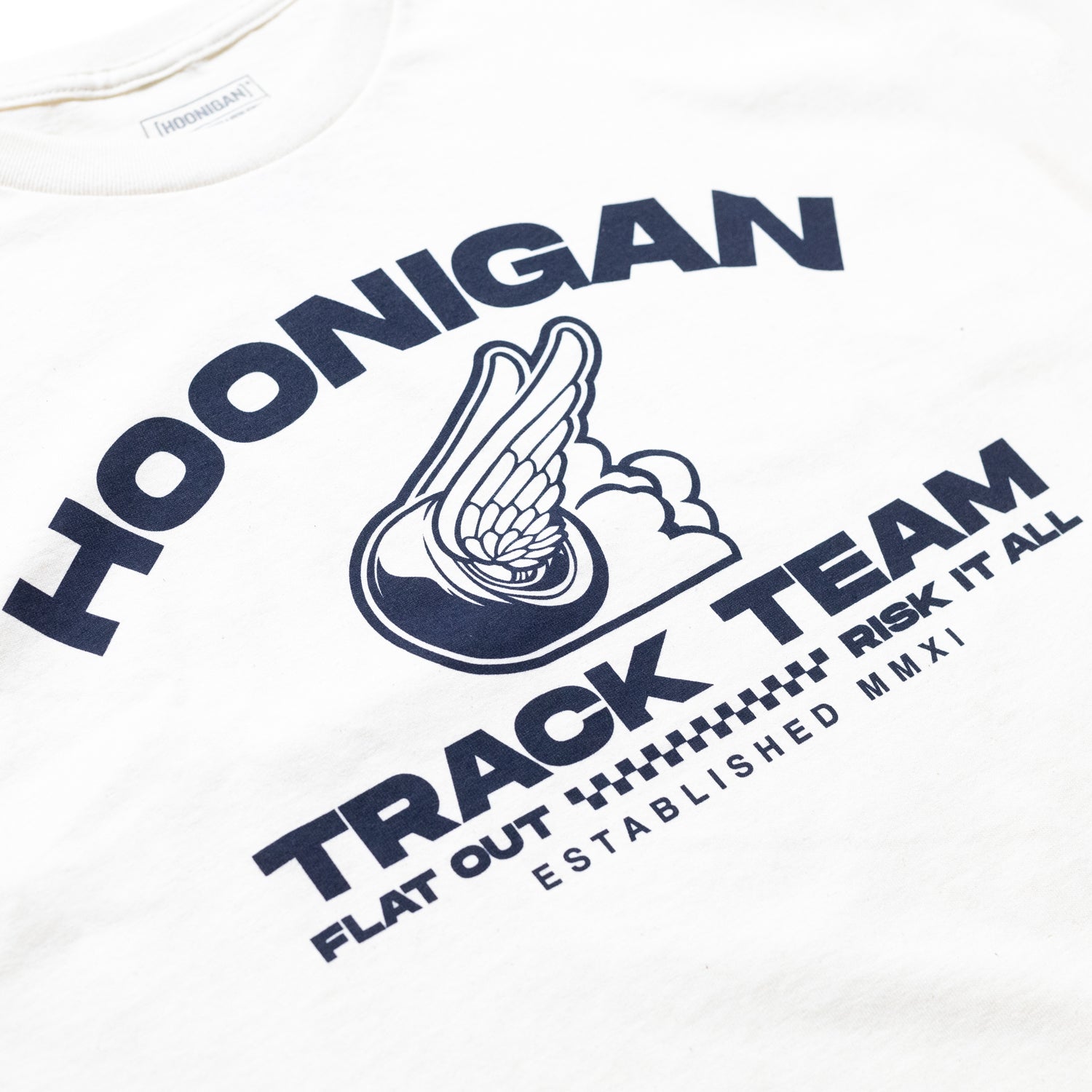 Hoonigan TRACK TEAM Short Sleeve Tee featuring a bold graphic design and a classic crew neck style.