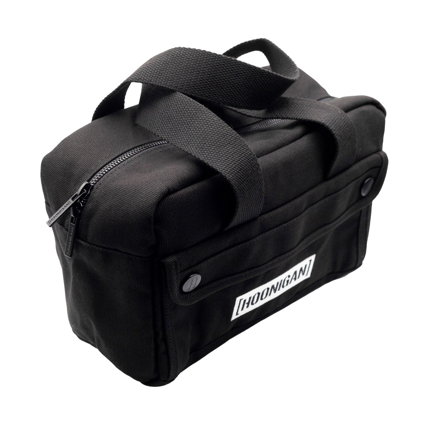 Hoonigan CENSOR BAR Tool Bag featuring a durable black design with white logo and multiple pockets for tools.