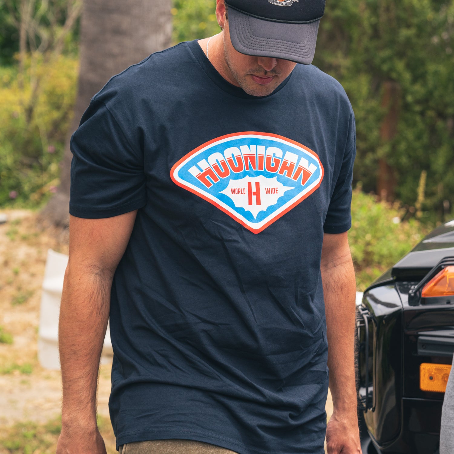 Hoonigan FULL SERVICE Summer Short Sleeve Tee in black with bold white graphics and logo.