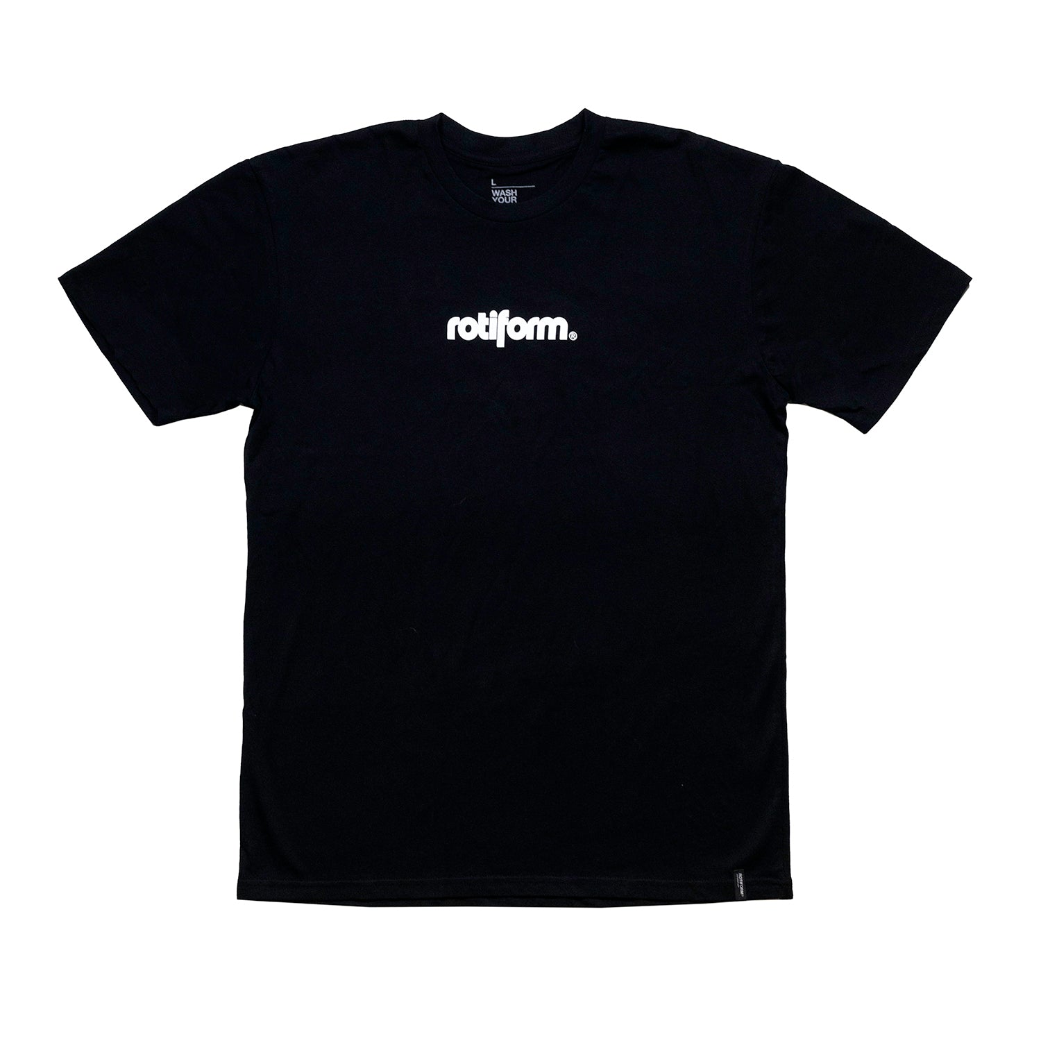 Rotiform STAPLE Short Sleeve Tee in black featuring a bold logo graphic on the front, ideal for casual wear.