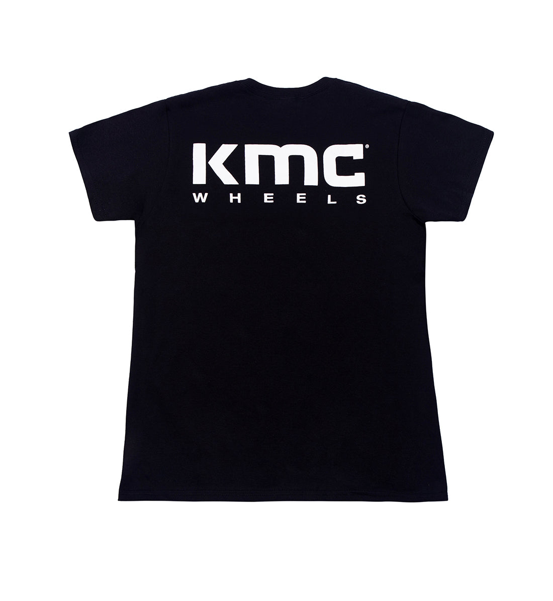 KMC logo women's short sleeve black tee with a stylish back design.