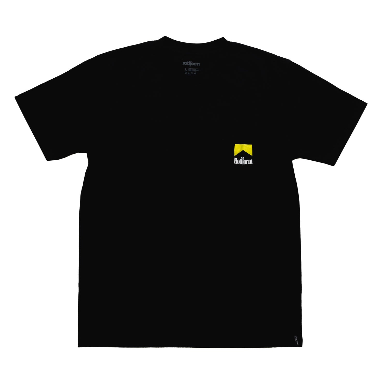 Rotiform ALL I WANT Short Sleeve Tee featuring a black base with bold white lettering and logo design.