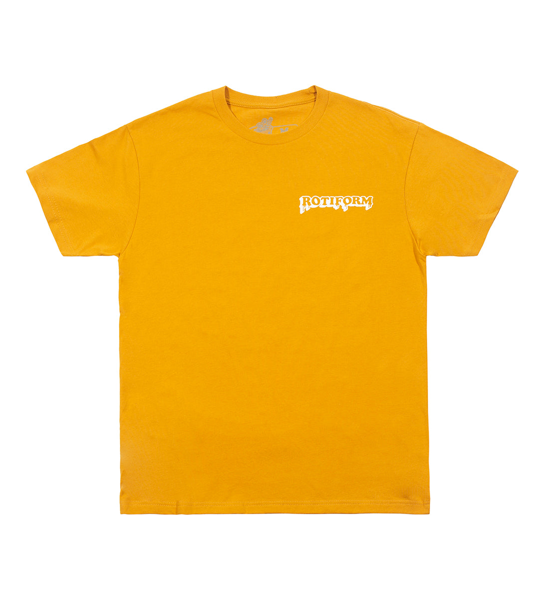 Rotiform "Wash Your Wheels" short sleeve tee in Dijon yellow, featuring bold graphic text on the front.
