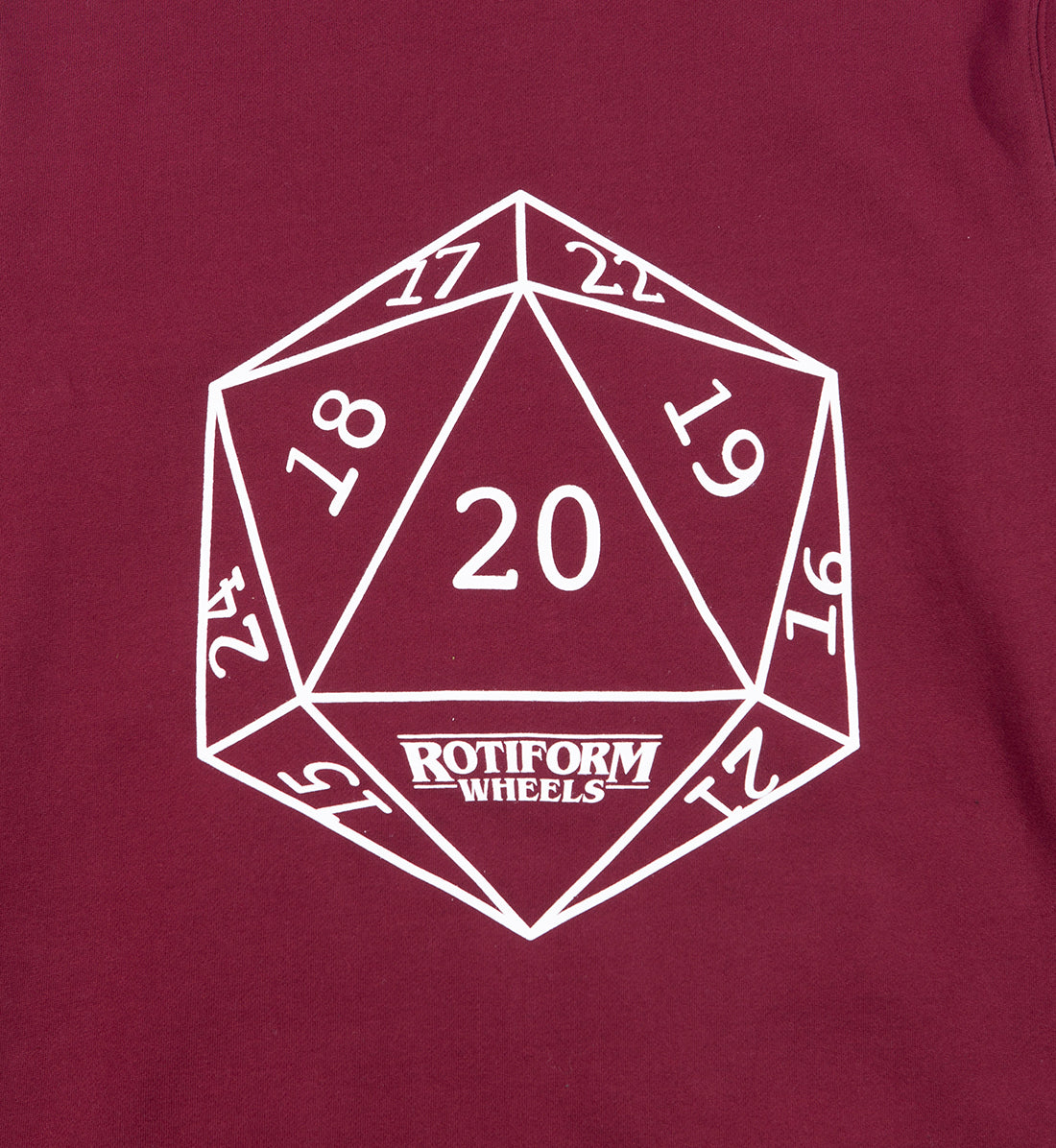 Rotiform DICED Hoodie in burgundy, featuring a stylish rear logo detail and a comfortable pullover design.