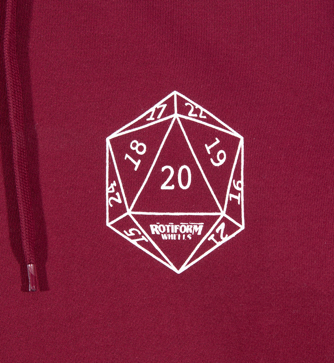 Rotiform DICED Hoodie in burgundy, showcasing front detail with the brand logo and a comfortable pullover design.