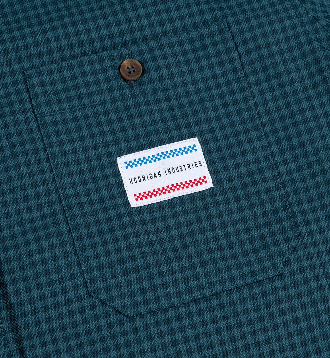 Hoonigan Pepita short sleeve button up shirt. Pattern inspired by the classic Porsche Pepita Houndstooth pattern.