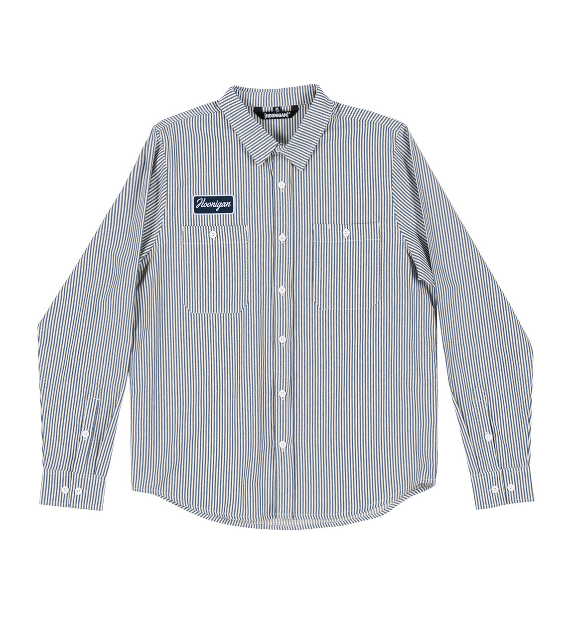 Hoonigan CRATE Woven Long Sleeve Shirt in white and navy with a checkerboard pattern.