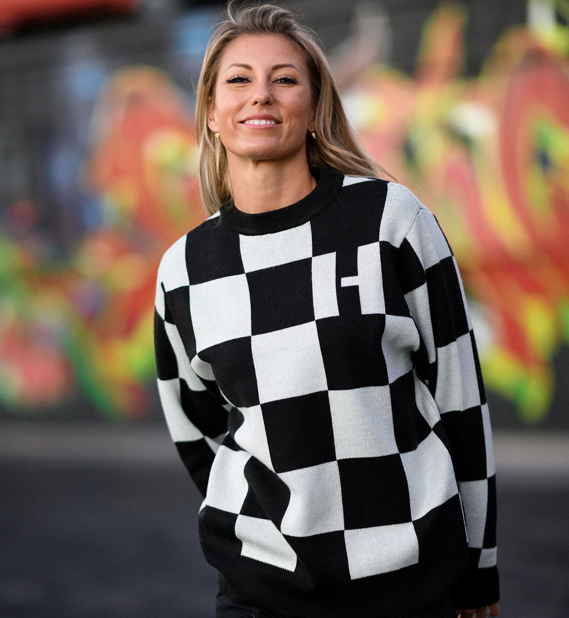 Hoonigan FINAL LAP Jacquard Sweater in black and charcoal with a bold logo design on the chest.