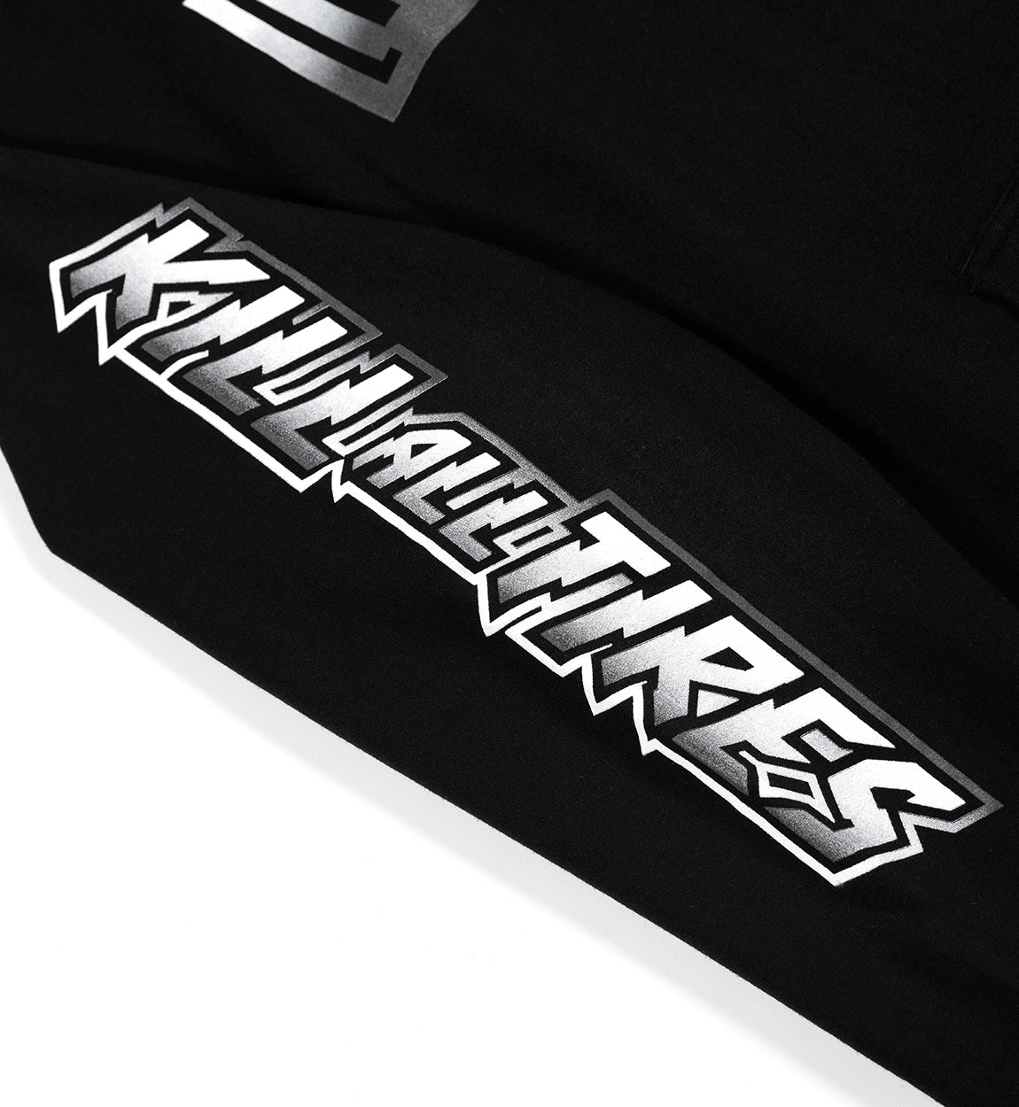 Hoonigan CBAR KILL ALL TIRES FADE Hoodie in black and gray, featuring a bold graphic print and relaxed fit.