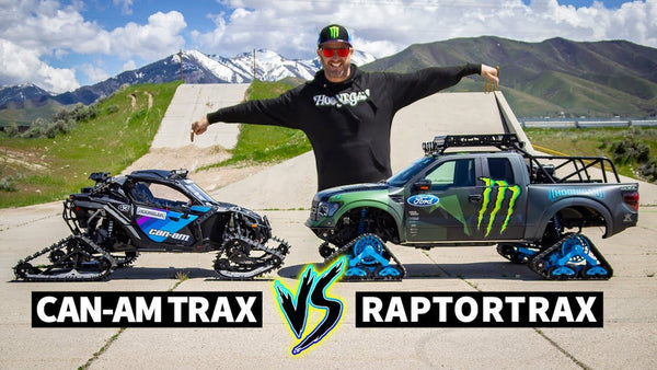 Ken Block Drag Races his Tracked Can-Am Maverick vs the Ford RaptorTRAX!