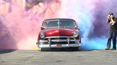 Rainbow Burnout Madness - Ford Victoria Breaks Donut Garage World Record