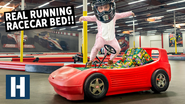 We Build a Motorized Racecar Bed - and Take it to a Kart Track!