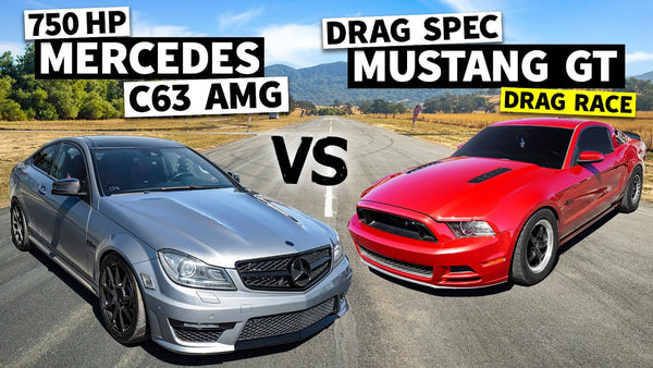 750hp C63 AMG Faces a Twin Turbo Mustang on Big Slicks // This vs. That