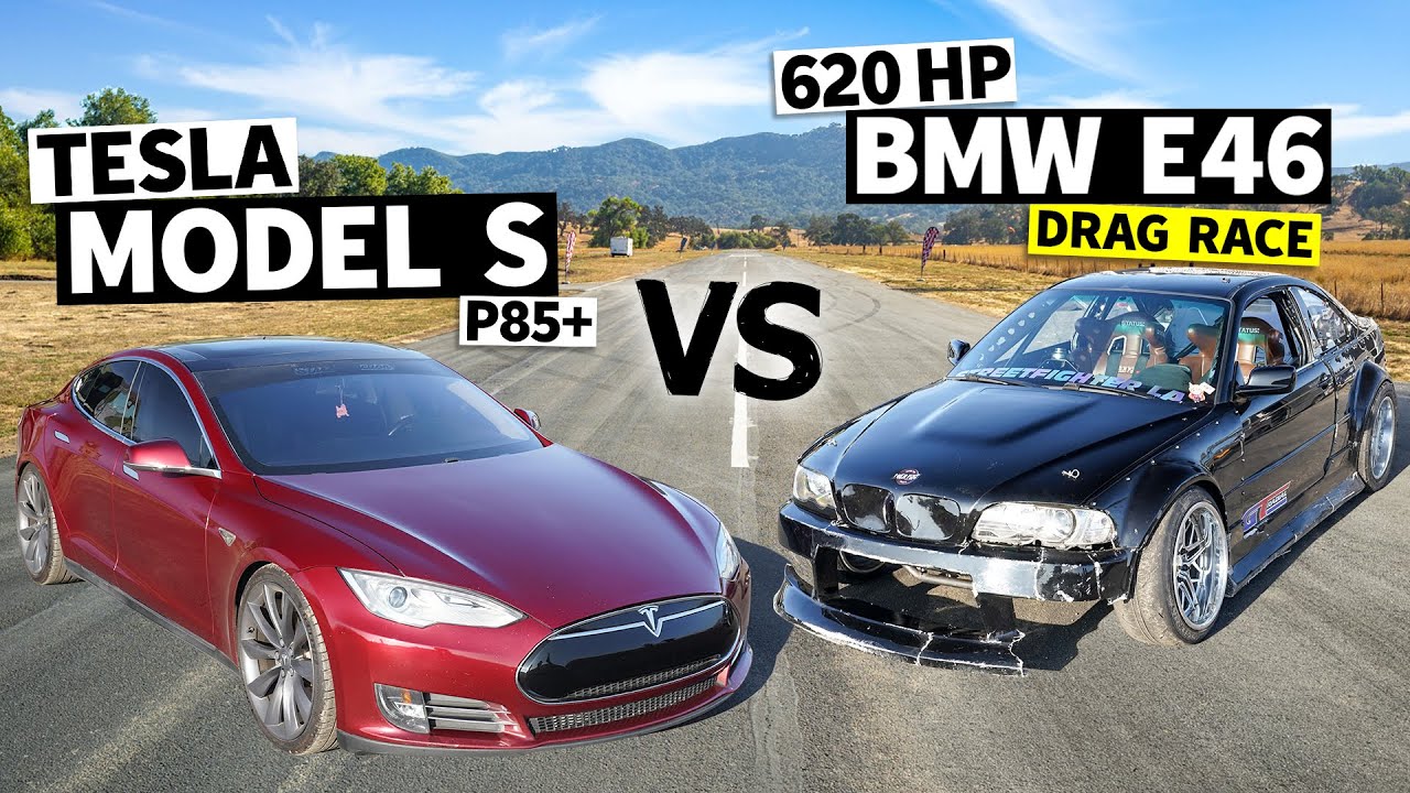Electric vs. V8! Tesla Model S Races a LS Swapped BMW E46 // This vs. That
