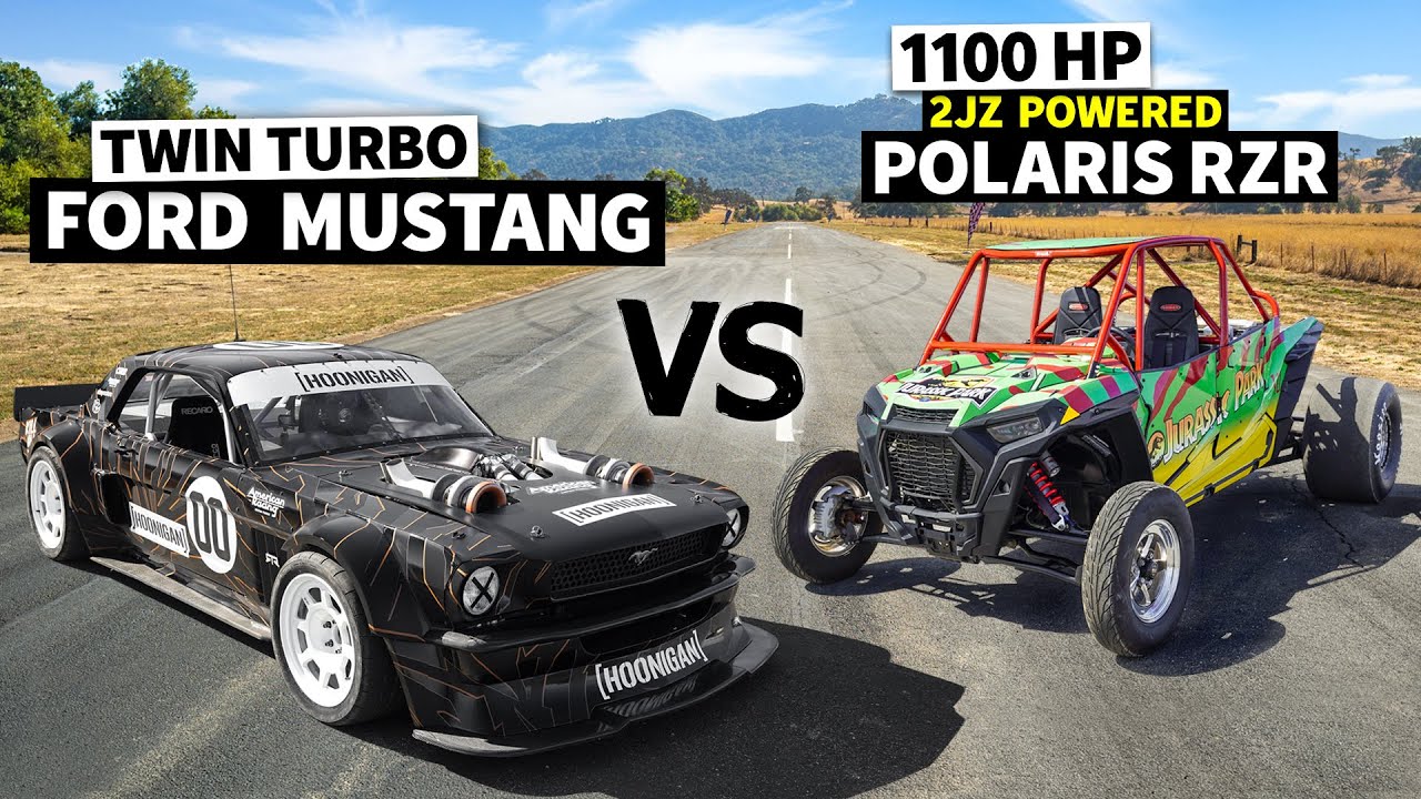 World's Fastest 1100hp 2JZ Polaris RZR vs Ken Block's AWD 1400hp Mustang // Hoonicorn vs The World 2