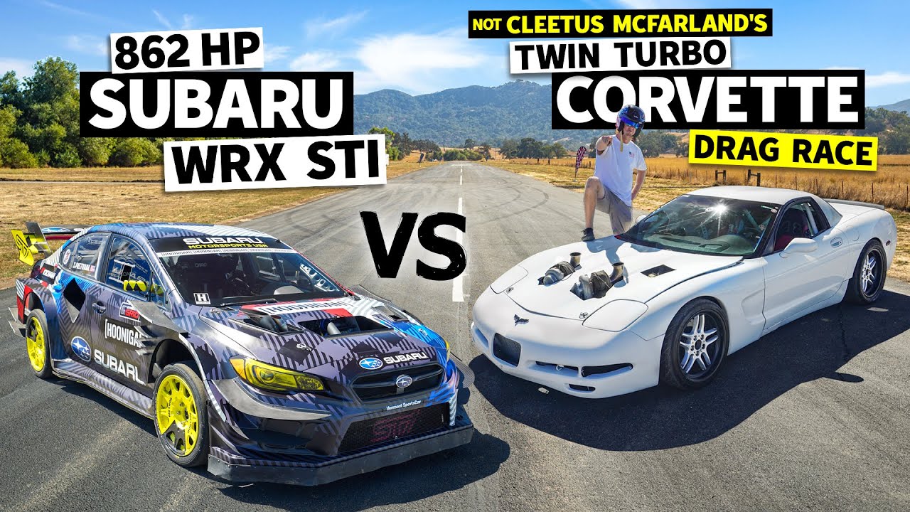 Cleetus McFarland vs Travis Pastrana: Twin Turbo Vette vs Gymkhana 2020 Subaru STI! // Flying Finish