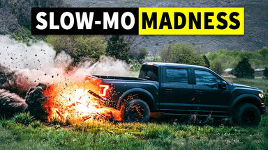Raptor Slides Thru Campfire, Fire-Axe Throwing, etc. - Slow Motion Ranch Madness!