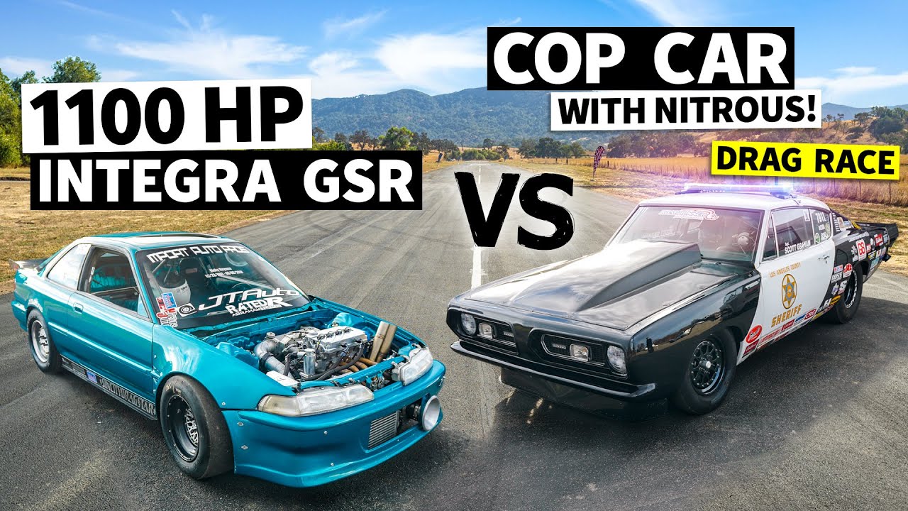 1,100hp Integra GSR vs. a Big Block Police Car ’67 Cuda, Import/Domestic Battle! // This vs. That