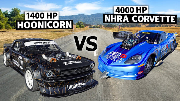 4,000HP NHRA Corvette C6 vs Ken Block's 1,400HP AWD Mustang // Hoonicorn vs The World 2