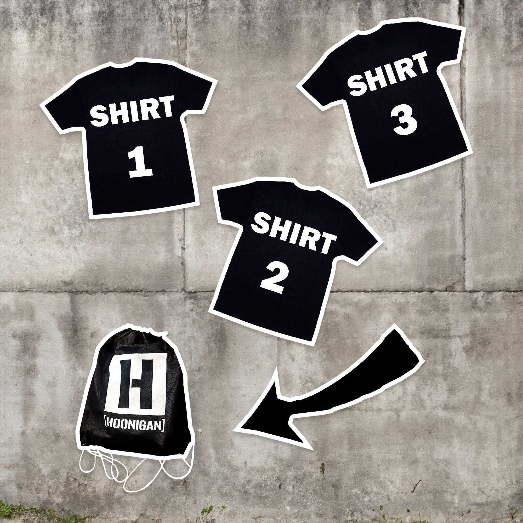 Hoonigan $55 GRAB BAG (3 Shirts + Bag)