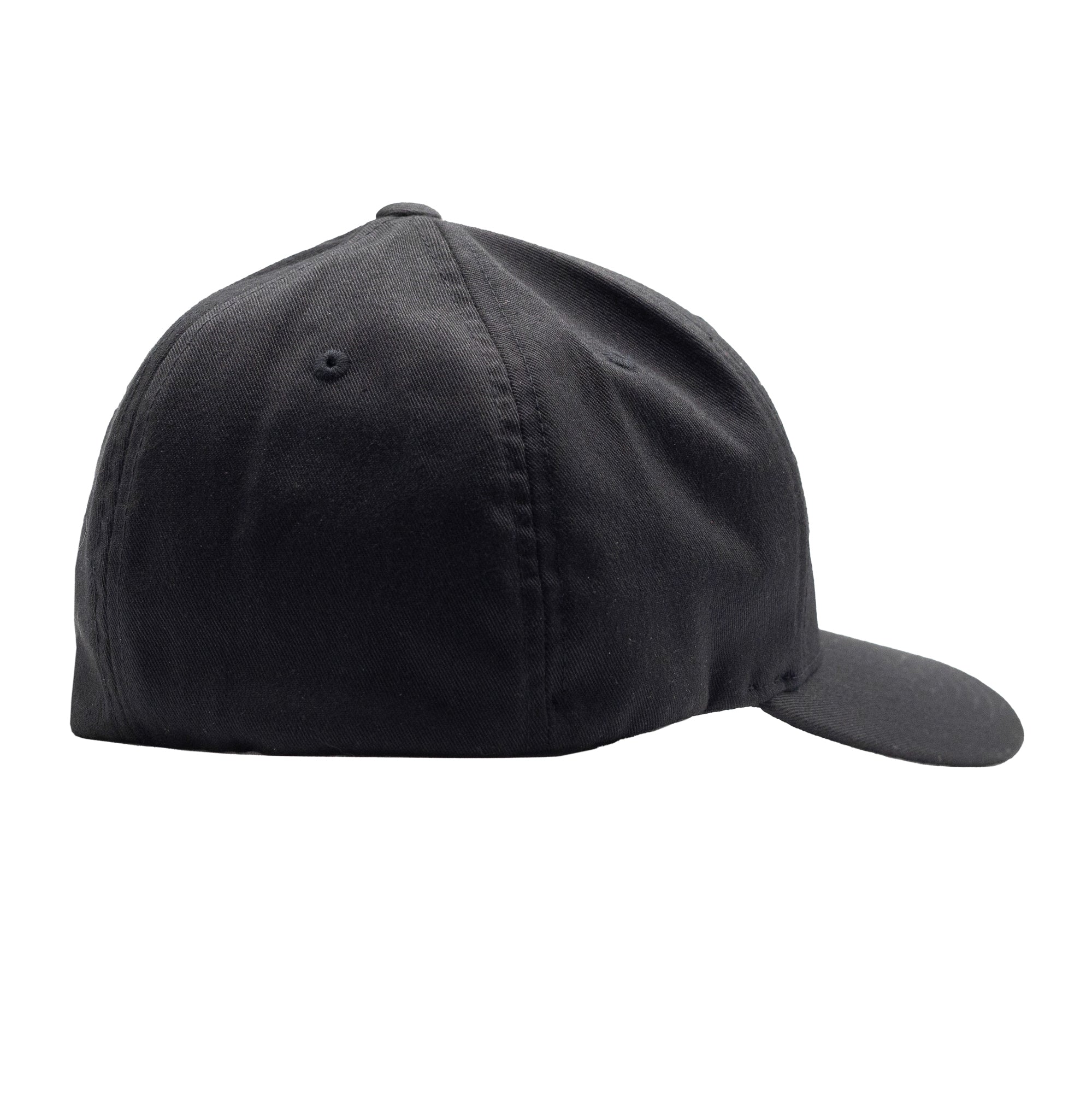 Black Rotiform LOGO Curved FlexFit Hat with a structured crown and adjustable fit, featuring the logo on the front panel.