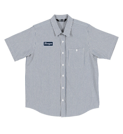 Traditional hickory striped work wear inspired Hoonigan short sleeve for your next build or just a day out with the squad. Plus, bonus, pocket pencil holder slot in the left pocket!