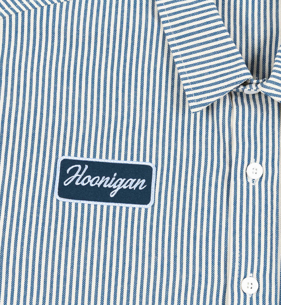 Traditional hickory striped work wear inspired Hoonigan short sleeve for your next build or just a day out with the squad. Plus, bonus, pocket pencil holder slot in the left pocket!