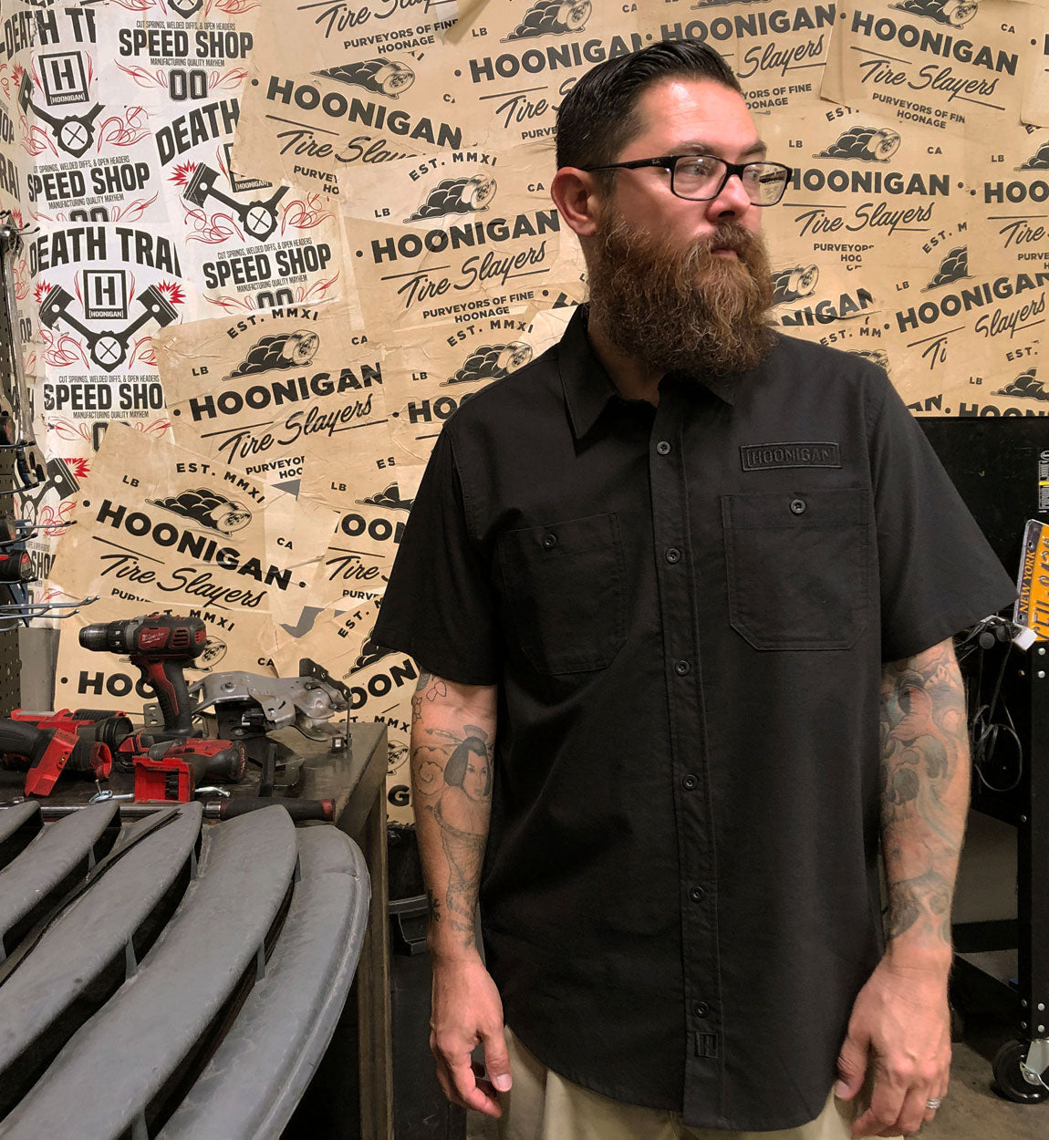 Hoonigan DONUT GARAGE Woven Short Sleeve Button-up Shirt