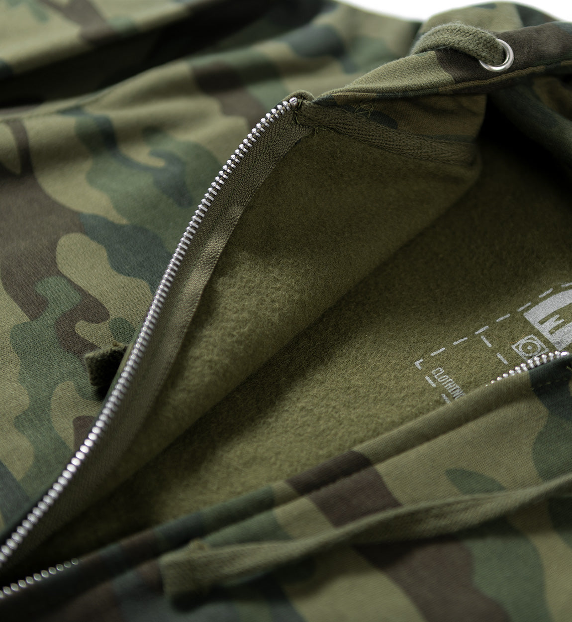 Hoonigan BRACKET X CAMO Zip Hoodie featuring a camouflage pattern and logo on a black background.